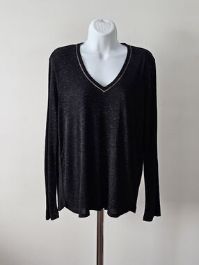 Gerard Darel Long Sleeve V Neck Tee Black & Gold Size 3 NWT